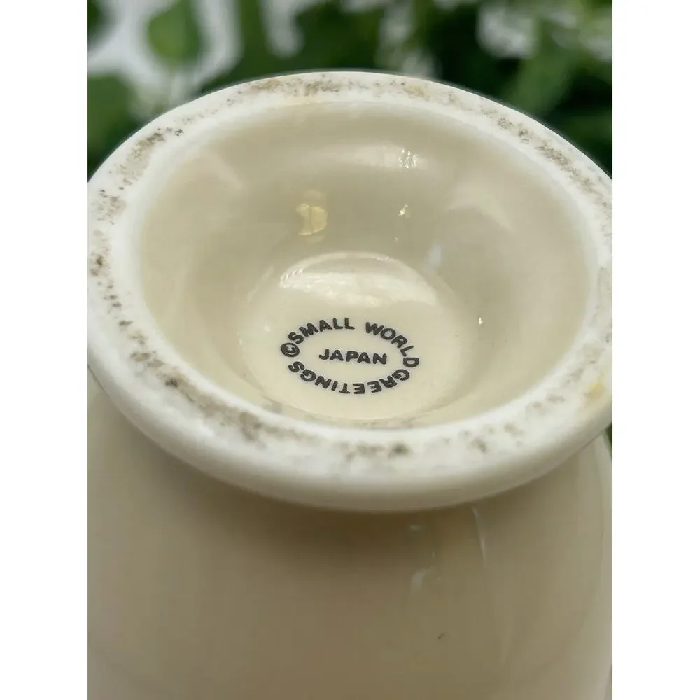 Small World Greetings Floral Vase Lion Cub Ceramic Ivory Black Made in Japan